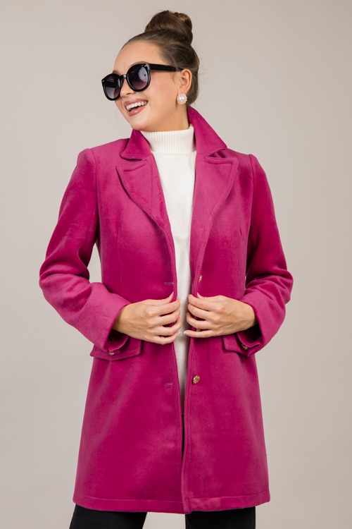 Gold Button Coat, Fuchsia