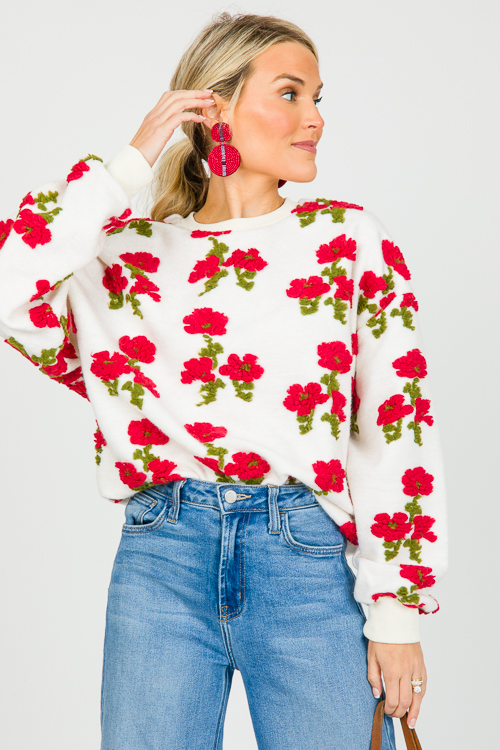 Floral Texture Sweatshirt, Ivory