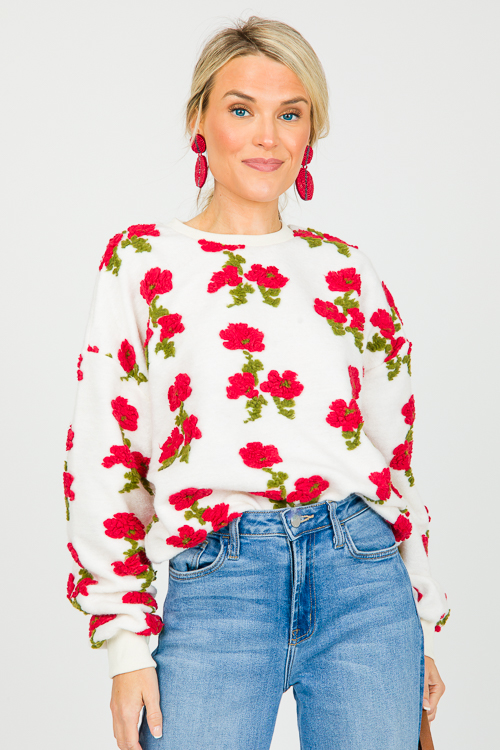 Floral Texture Sweatshirt, Ivory