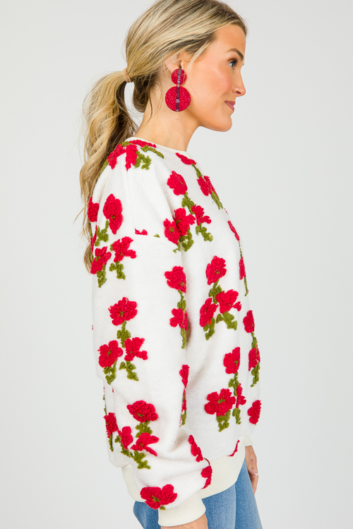 Floral Texture Sweatshirt, Ivory