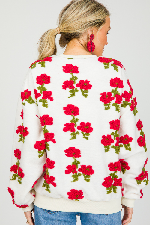 Floral Texture Sweatshirt, Ivory