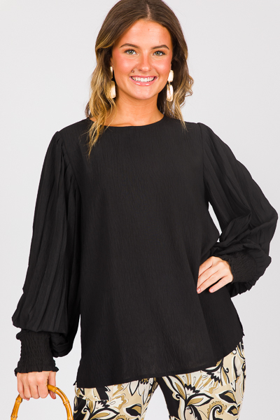 Alys Pleat Sleeve Blouse, Black