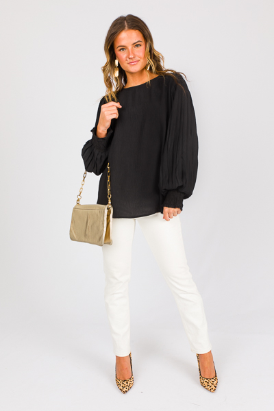 Alys Pleat Sleeve Blouse, Black