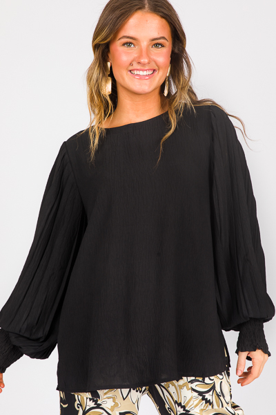 Alys Pleat Sleeve Blouse, Black