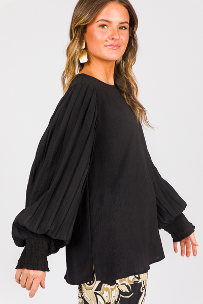 Alys Pleat Sleeve Blouse, Black