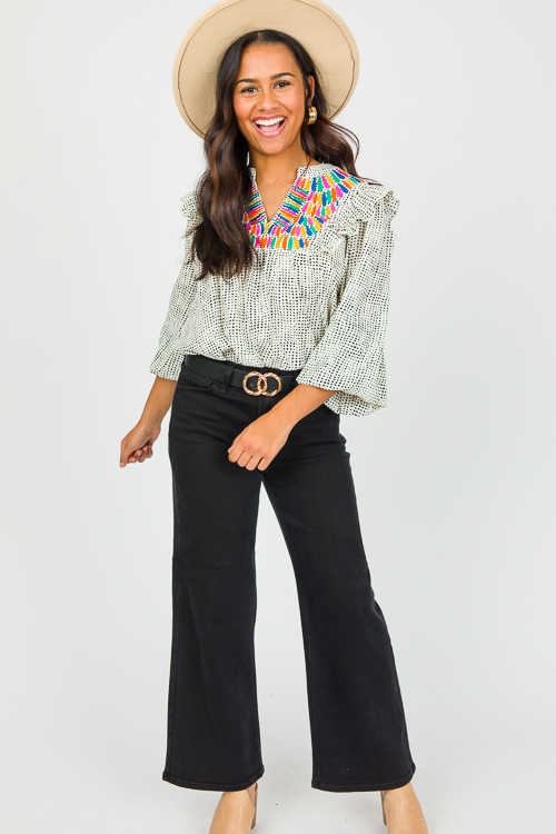 Embroidery Spotted Blouse, White