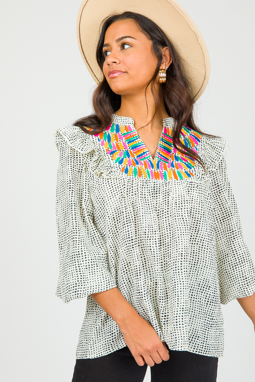 Embroidery Spotted Blouse, White