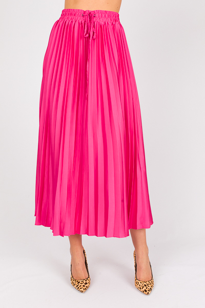 Satin Pleated Maxi Skirt, Hot Pink