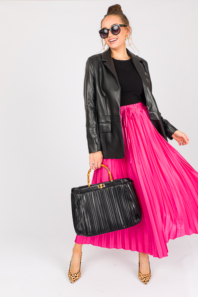 Satin Pleated Maxi Skirt, Hot Pink