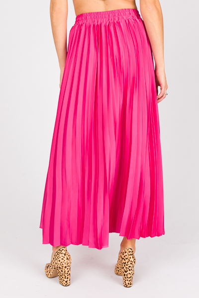 Satin Pleated Maxi Skirt, Hot Pink