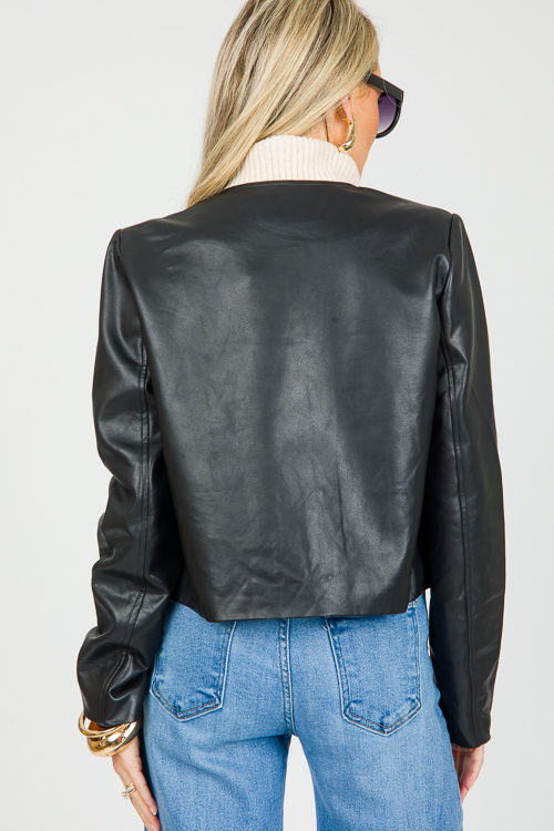 Chic Button Leather Jacket, Black