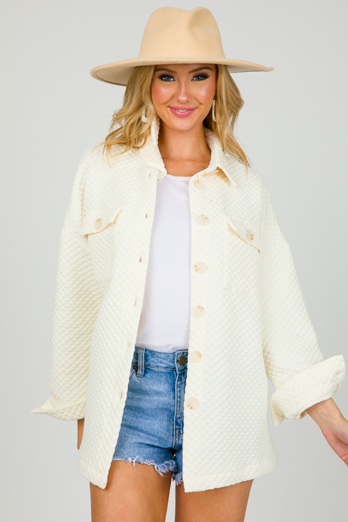 Quilted Button Shacket, Ivory