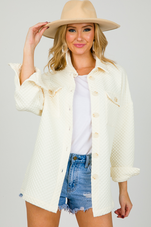 Quilted Button Shacket, Ivory