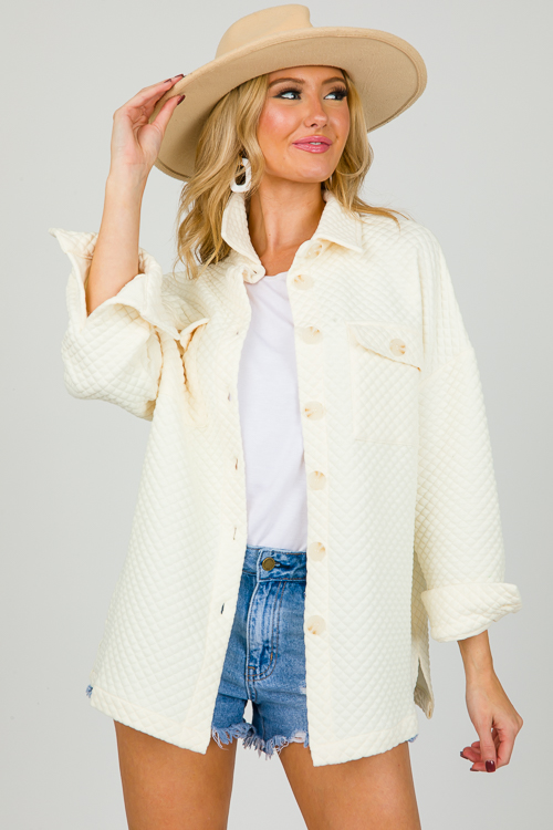 Quilted Button Shacket, Ivory