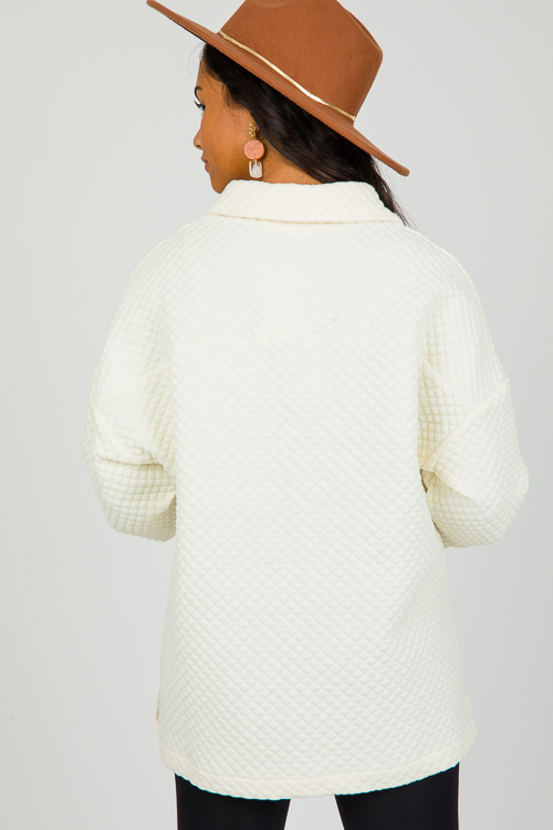 Quilted Button Shacket, Ivory