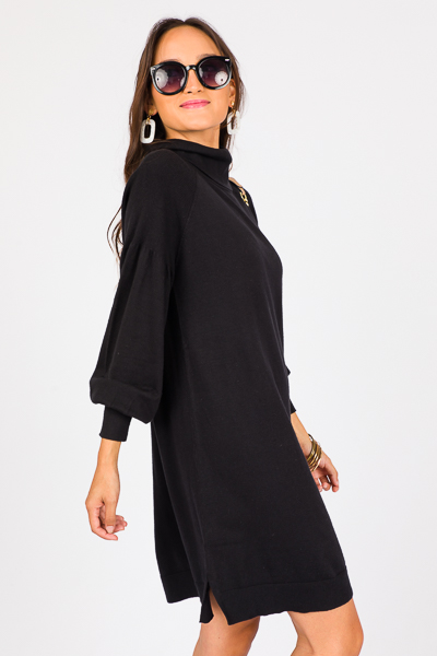 Belted Sweater Dress, Black - New Arrivals - The Blue Door Boutique