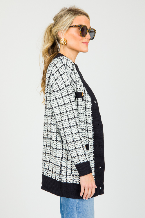 Gold Button Tweed Cardigan, Black