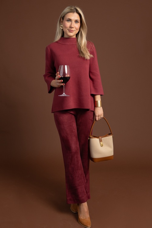Suede Patch Pocket Pants, Burgundy