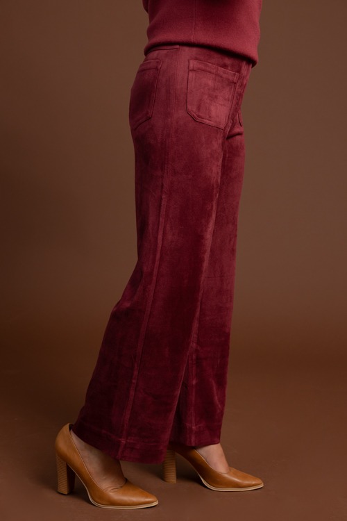 Suede Patch Pocket Pants, Burgundy