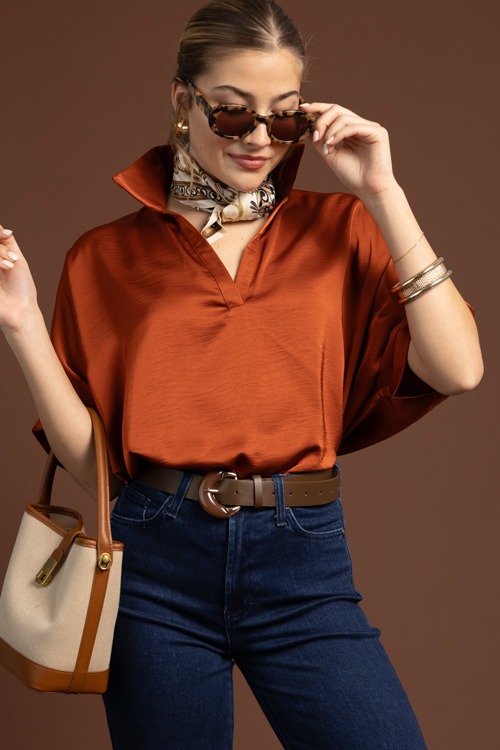 Raleigh Satin Blouse, Rust