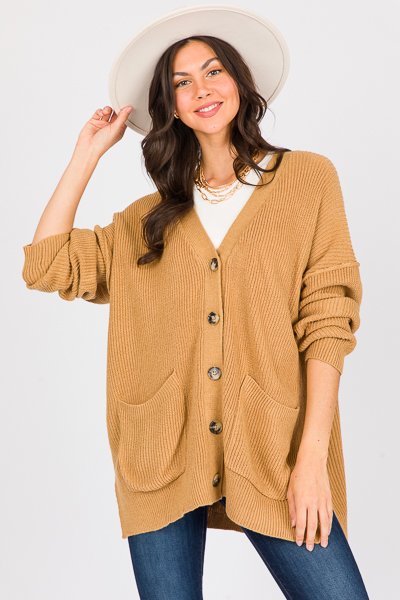 Slouchy Button Sweater, Taupe