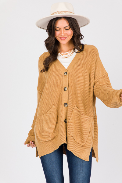 Slouchy Button Sweater, Taupe