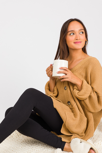 Slouchy Button Sweater, Taupe