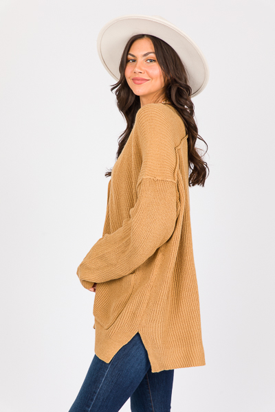 Slouchy Button Sweater, Taupe