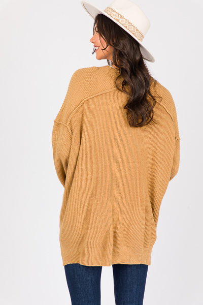 Slouchy Button Sweater, Taupe