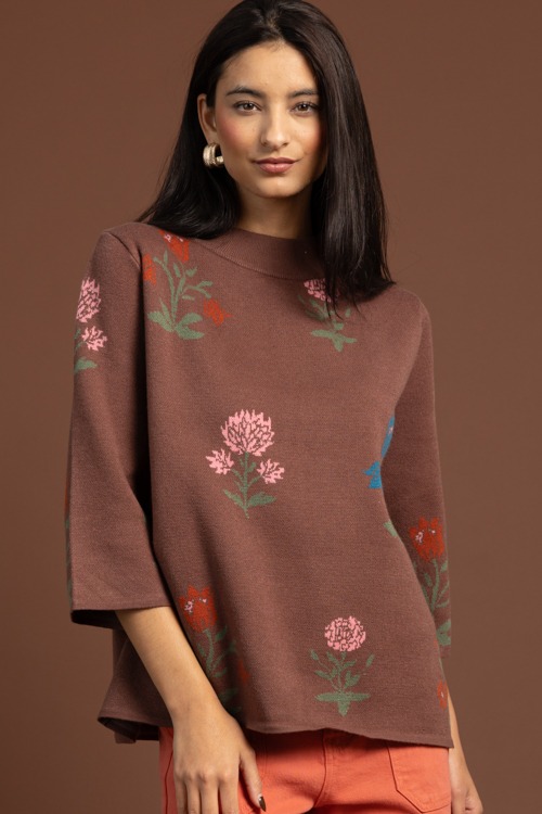 Chic Floral Sweater, Brown