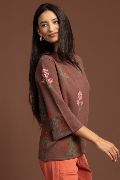 Chic Floral Sweater, Brown - 1020-121.jpg