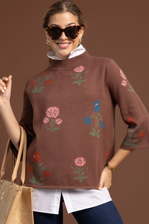 Chic Floral Sweater, Brown - 1020-123.jpg
