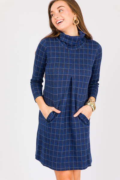 Meghan Dress, Navy White Square