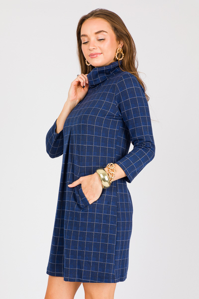 Meghan Dress, Navy White Square
