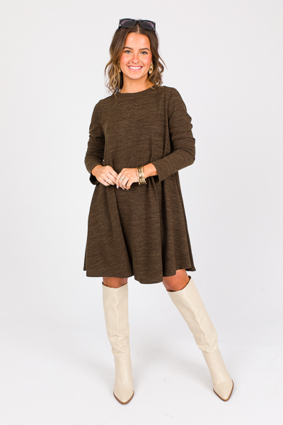 Maddie Knit Swing Dress, Olive
