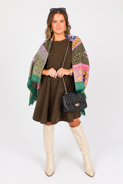 Maddie Knit Swing Dress, Olive