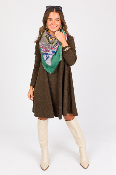 Maddie Knit Swing Dress, Olive