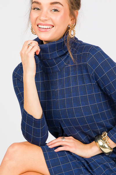 Meghan Dress, Navy White Square