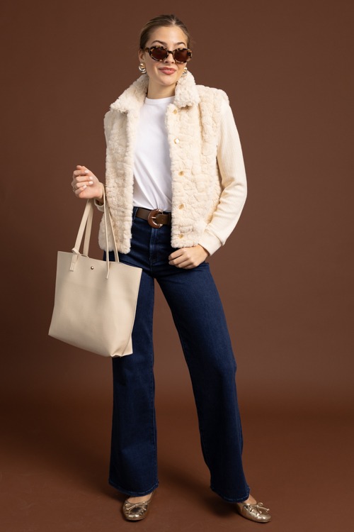 Knit Sleeve Fur Jacket, Ecru - 1020-167.jpg