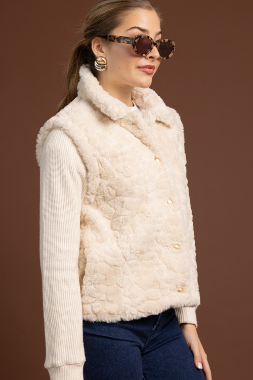 Knit Sleeve Fur Jacket, Ecru - 1020-168.jpg