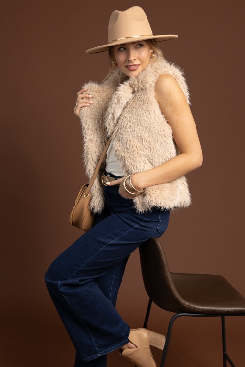 Laney Faux Fur Vest, Lt. Taupe