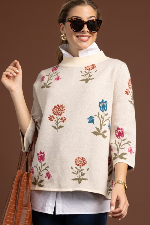 Chic Floral Sweater, Stone