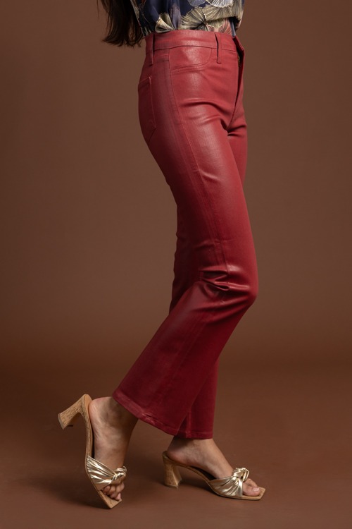 Coated Bootcut Jeans, Burgundy