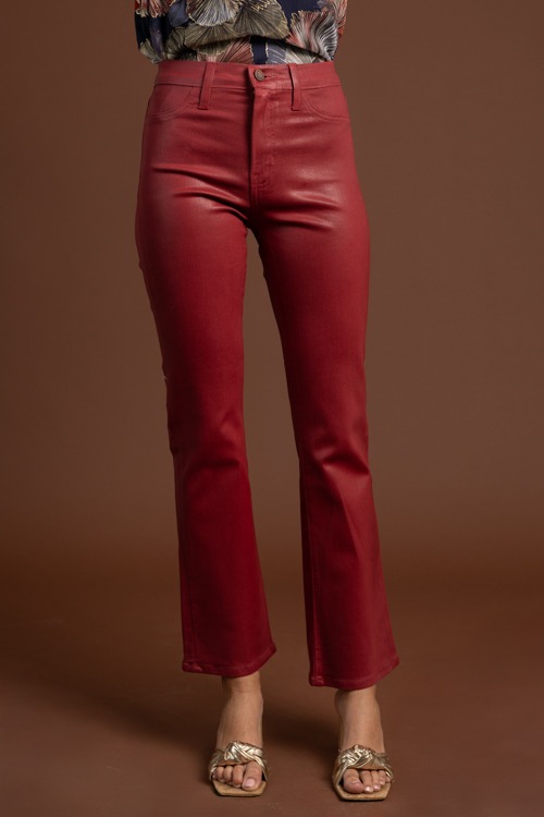 Coated Bootcut Jeans, Burgundy - 1020-195.jpg