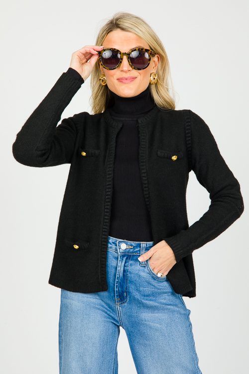 Gold Button Cardigan, Black