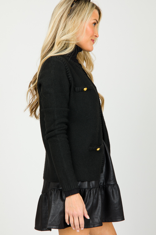 Gold Button Cardigan, Black