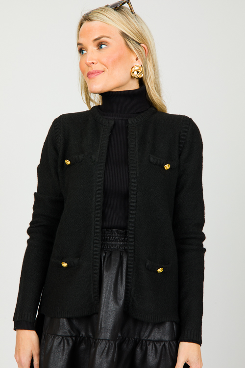 Gold Button Cardigan, Black