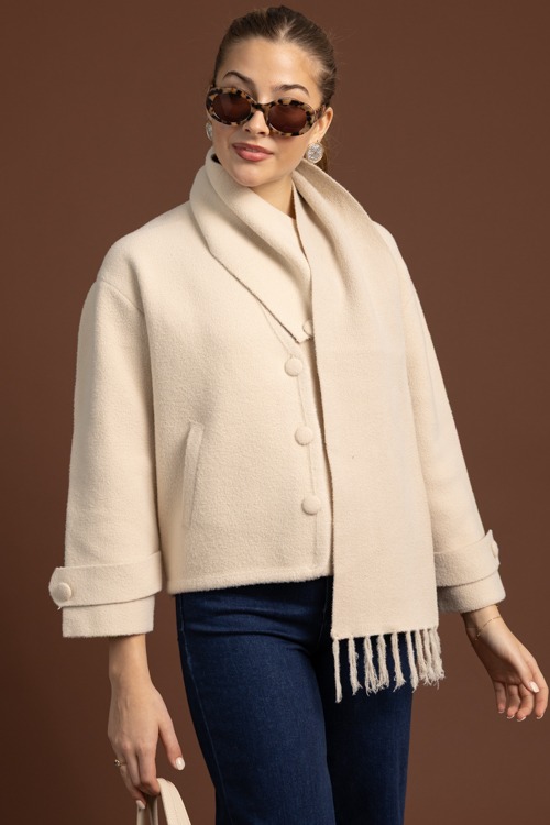 Scarf Sweater Jacket, Beige