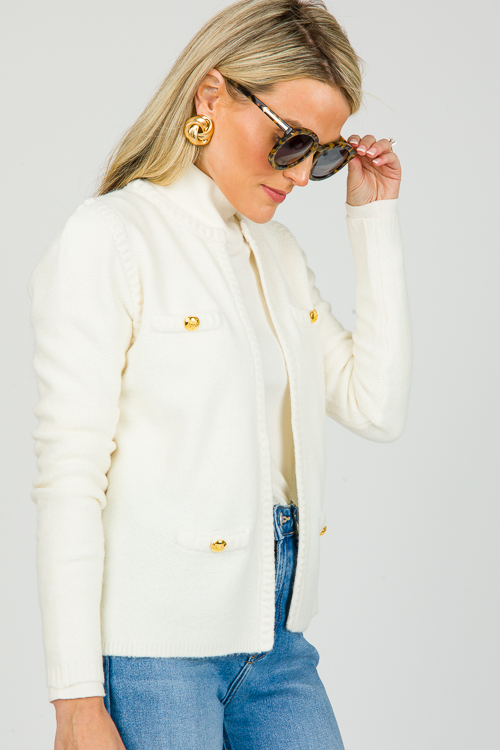 Gold Button Cardigan, Ivory