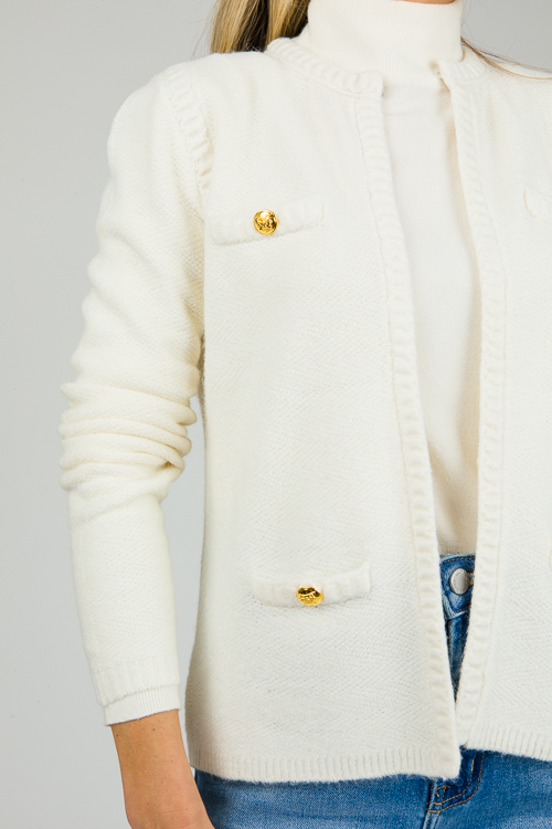 Gold Button Cardigan, Ivory